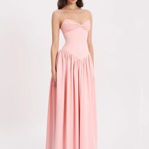 Najwa Baby Pink Ruched Breast Drop Waist Maxi Dress